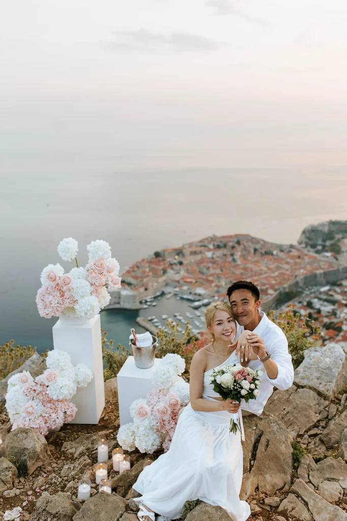 just engaged couple above dubrovnik croatia