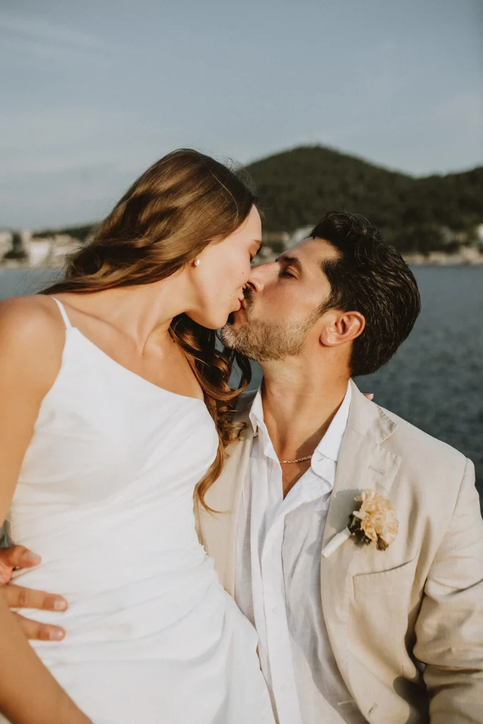 just married couple kissing in dubrovnik