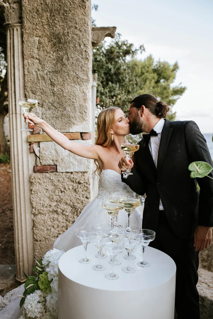 bride and groom kissing each other