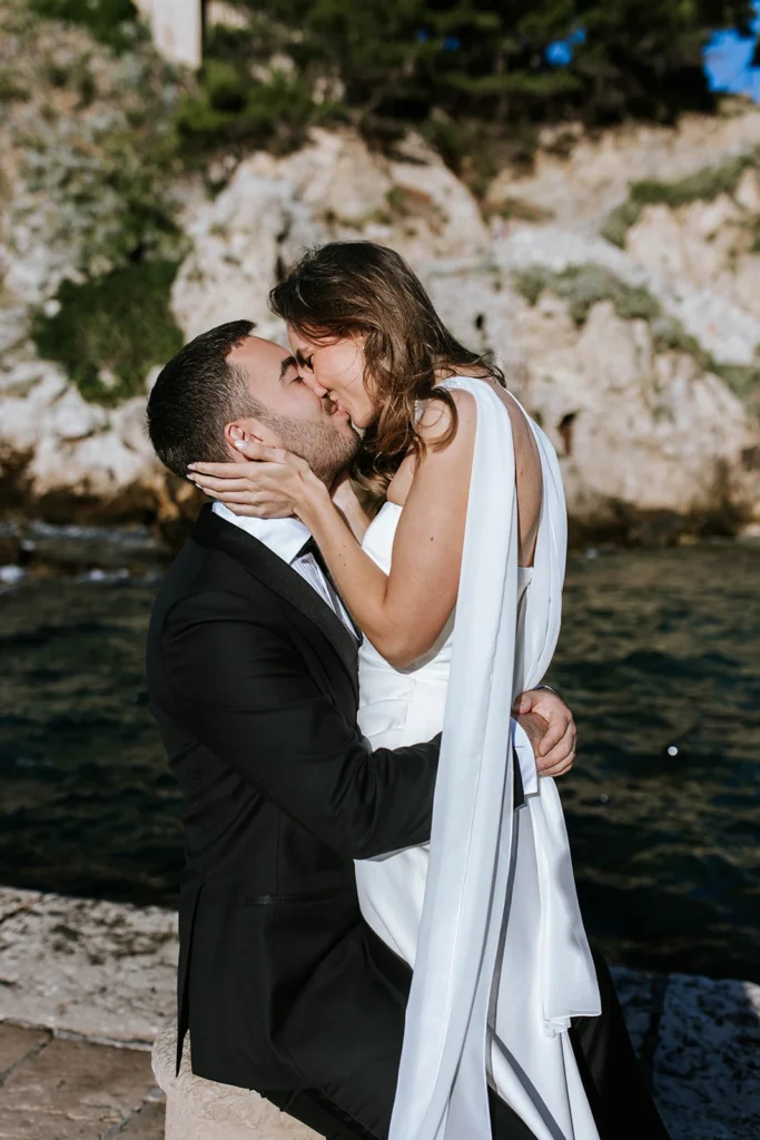 just married couple kissing each other